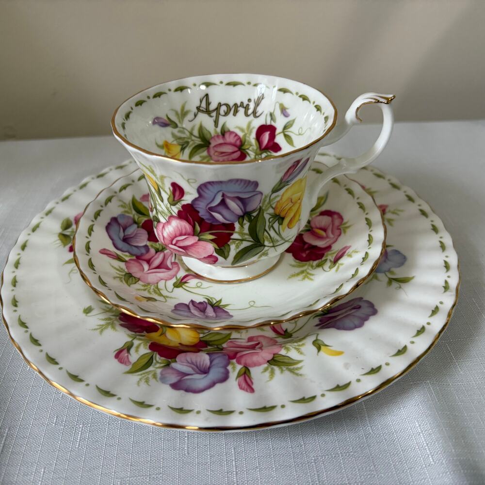 Royal Albert Sweet Pea Tea Cup, Saucer, and Small Plate
